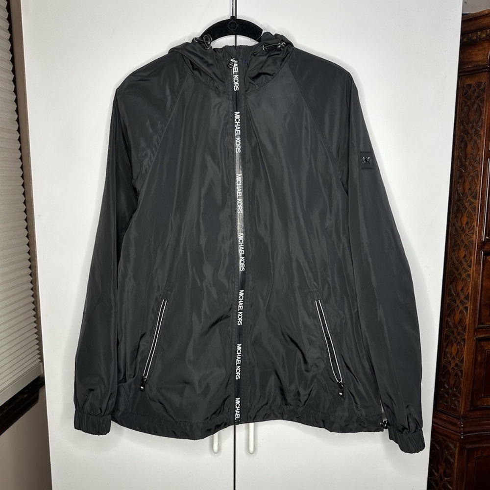 Michael Kors Hooded Water Resistant Windbreaker Jacket Women's Medium Black